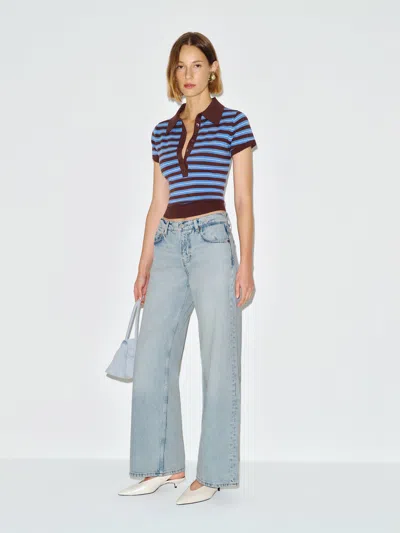 Reformation Womens Mahogany Bentley Striped Cotton-blend Polo-top In Brown