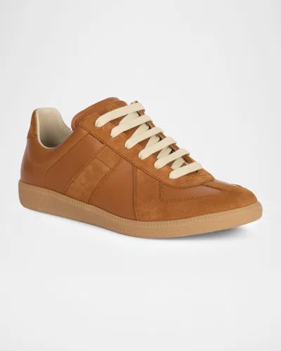 Maison Margiela Brown Suede Panel Low-top Sneakers In Brown