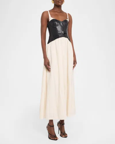 Simkhai Cortland Belted Bustier Midi Dress In Black Multi In Black