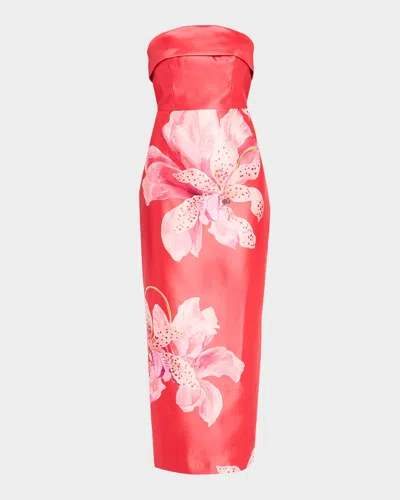 Milly Ciara Placed Floral Strapless Faille Column Gown In Multi