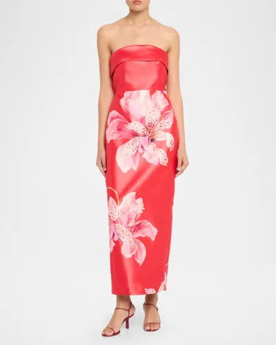 Milly Ciara Placed Floral Strapless Faille Column Gown In Multi