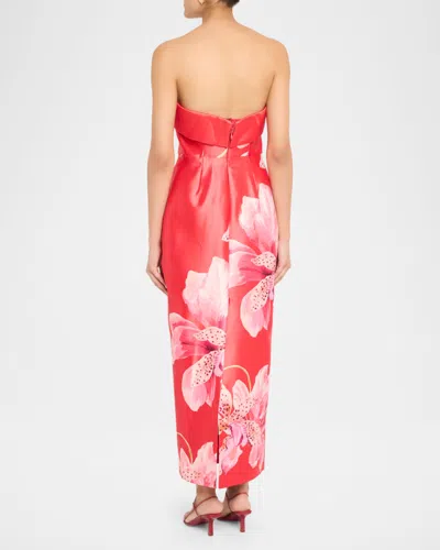 Milly Ciara Placed Floral Strapless Faille Column Gown In Multi
