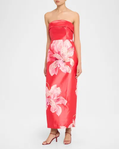 Milly Ciara Placed Floral Strapless Faille Column Gown In Multi