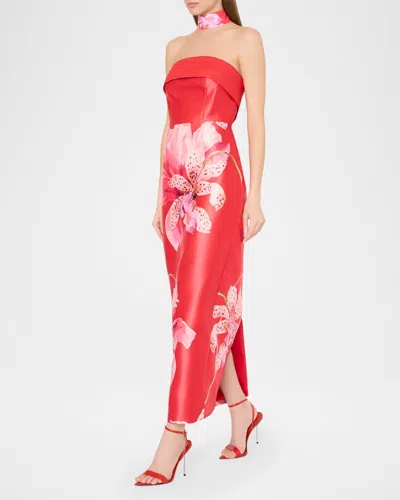 Milly Ciara Placed Floral Strapless Faille Column Gown In Multi