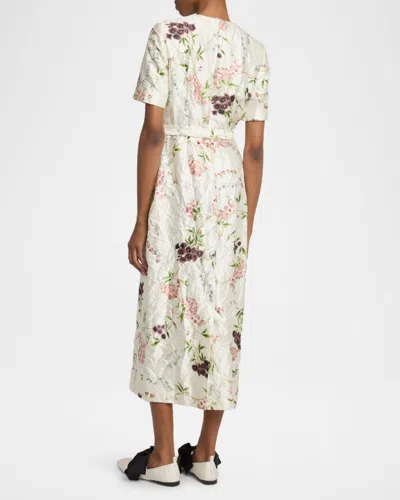 Erdem Floral Print Textured Satin Midi Pencil Dress In Neutral