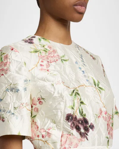 Erdem Floral Print Textured Satin Midi Pencil Dress In Neutral