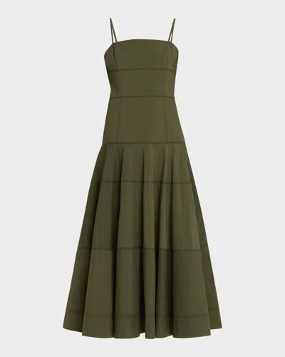 Veronica Beard Ilona Topstitch Detail Cotton Blend Dress In Green