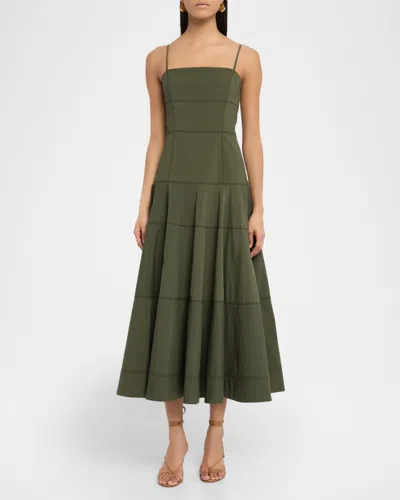 Veronica Beard Ilona Topstitch Detail Cotton Blend Dress In Green