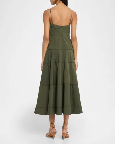Veronica Beard Ilona Topstitch Detail Cotton Blend Dress In Green