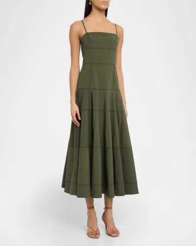 Veronica Beard Ilona Topstitch Detail Cotton Blend Dress In Green