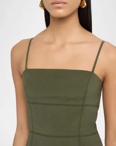 Veronica Beard Ilona Topstitch Detail Cotton Blend Dress In Green