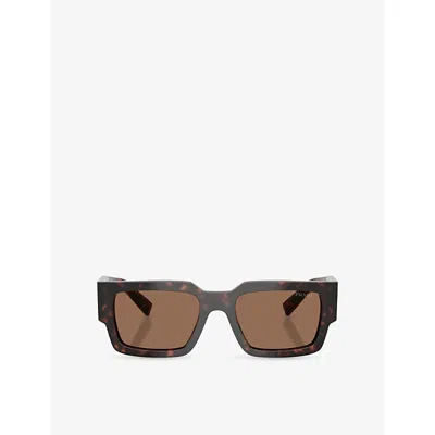 Prada 0pr B17s Bold Rectangular Tortoiseshell Acetate Sunglasses In Brown