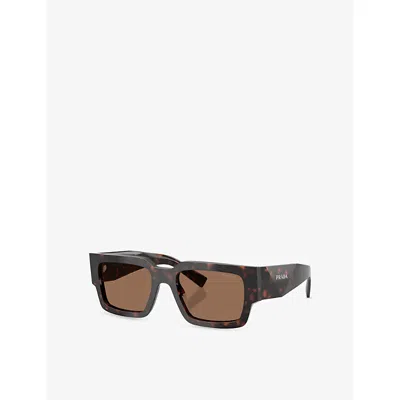 Prada 0pr B17s Bold Rectangular Tortoiseshell Acetate Sunglasses In Brown