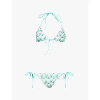 Missoni Triangle Bikini In Viscose With Floral Motif In Green