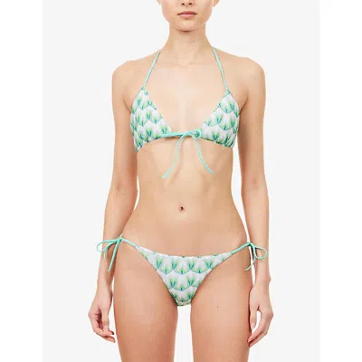 Missoni Triangle Bikini In Viscose With Floral Motif In Green