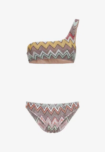 Missoni One Shoulder Bikini High Cut Textured In Multi