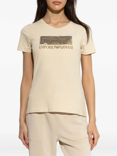 Ea7 Sequin-logo T-shirt In Neutral