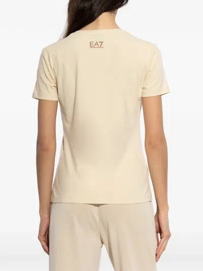 Ea7 Sequin-logo T-shirt In Neutral