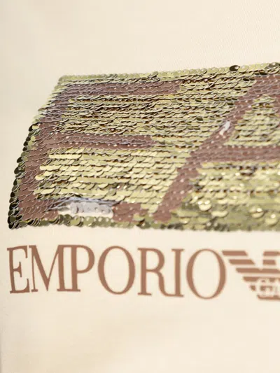 Ea7 Sequin-logo T-shirt In Neutral