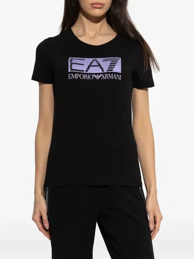 Ea7 Sequin-logo T-shirt In Black