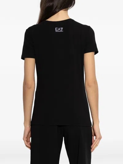 Ea7 Sequin-logo T-shirt In Black