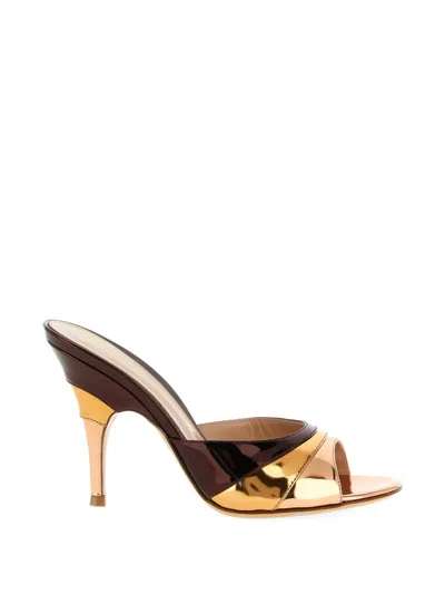 Gianvito Rossi Metallic Finish Stiletto Heel Open Back Mules In Brown