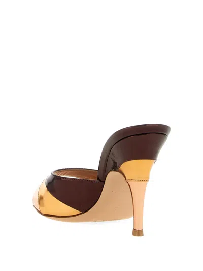 Gianvito Rossi Metallic Finish Stiletto Heel Open Back Mules In Brown