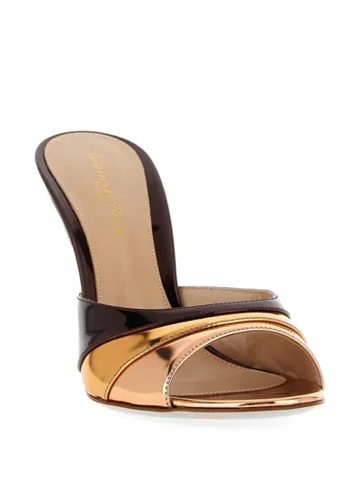 Gianvito Rossi Metallic Finish Stiletto Heel Open Back Mules In Brown