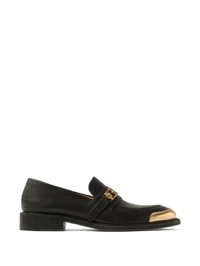 Versace Primo Leather Loafers In Brown