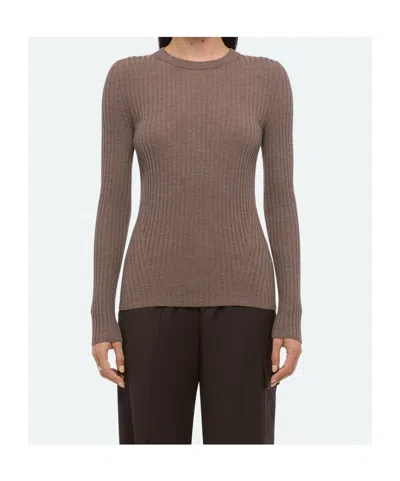 Helmut Lang Ribbed Crewneck Open-back Top In Brown