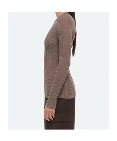 Helmut Lang Ribbed Crewneck Open-back Top In Brown