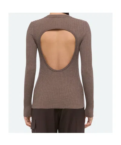 Helmut Lang Ribbed Crewneck Open-back Top In Brown