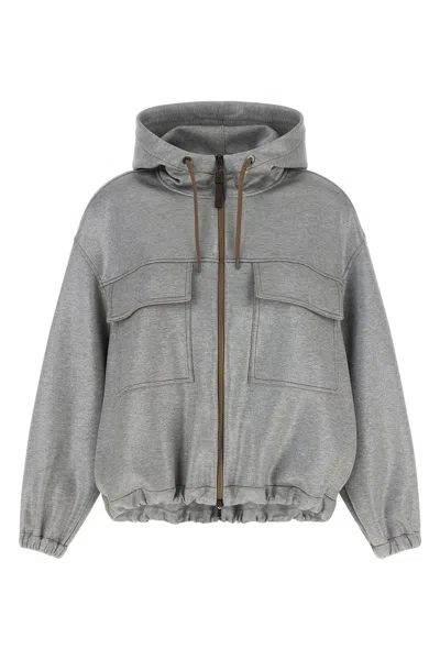 Brunello Cucinelli Shiny Zipper Pull Puffer Jackets Silver In Silver