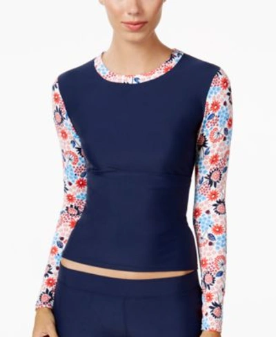 Tommy Hilfiger Contrast-sleeve Rash Guard In Navy