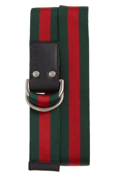 Shop Gucci Web Slider Belt In Black/ Red