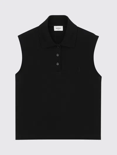 Saint Laurent Cassandre Polo Shirt In Cotton Piqu In Black