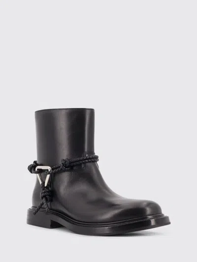 Bottega Veneta Women Black Ankle Boots With Metallic Detail On The Side And Applied Laces In Leather