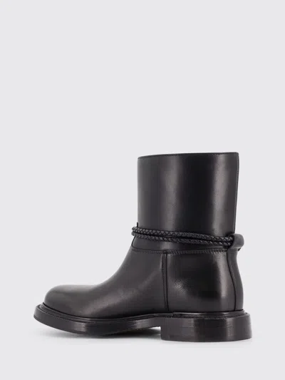 Bottega Veneta Women Black Ankle Boots With Metallic Detail On The Side And Applied Laces In Leather