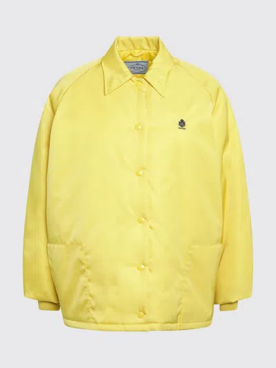 Prada Collared Jacket Front Pockets Long Sleeves In Yellow