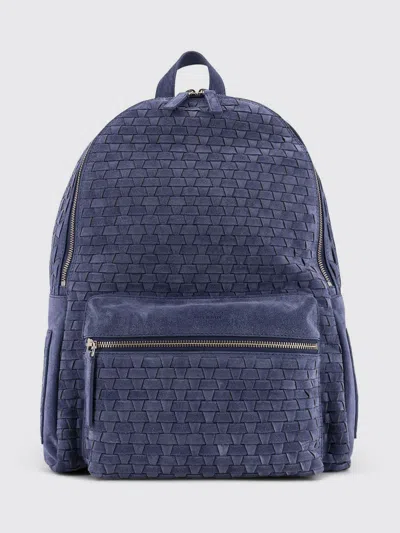 Orciani Suede Backpack Woven Texture Leather Handle In Blue
