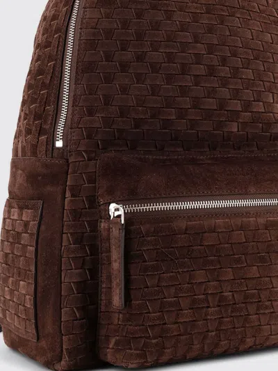 Orciani Suede Backpack Featuring Woven Texture Design In Brown