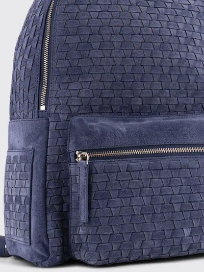Orciani Suede Backpack Woven Texture Leather Handle In Blue
