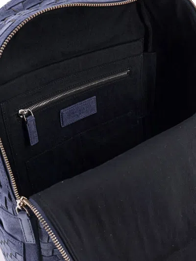 Orciani Suede Backpack Woven Texture Leather Handle In Blue