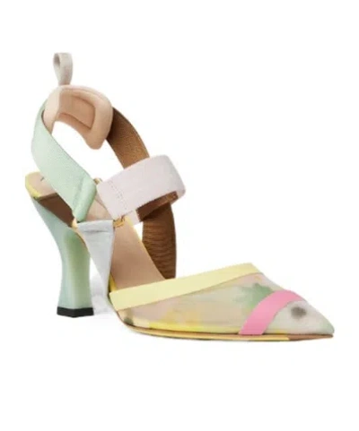 Fendi Multicoloured Mesh High-heeled Slingbacks In Multi