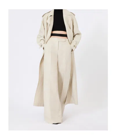 Max Mara Double-breasted Linen Drill Overcoat In Gray
