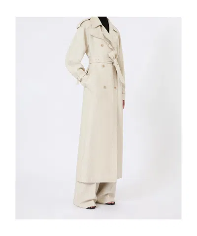 Max Mara Double-breasted Linen Drill Overcoat In Gray