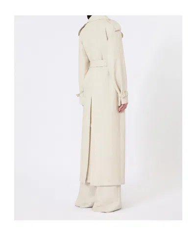 Max Mara Double-breasted Linen Drill Overcoat In Gray