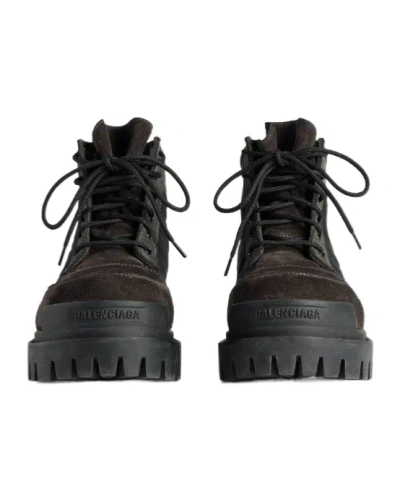 Balenciaga Slate Suede And Canvas Combat Ankle Boots In Brown