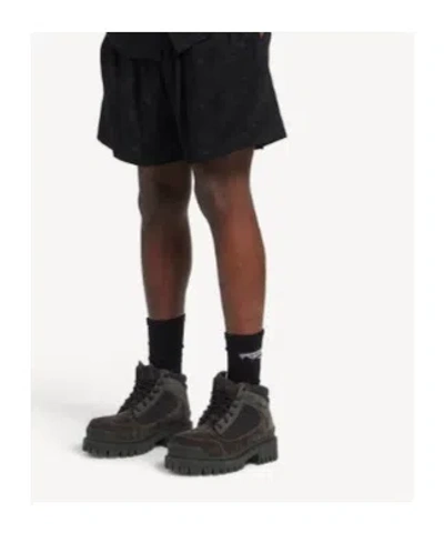 Balenciaga Slate Suede And Canvas Combat Ankle Boots In Brown