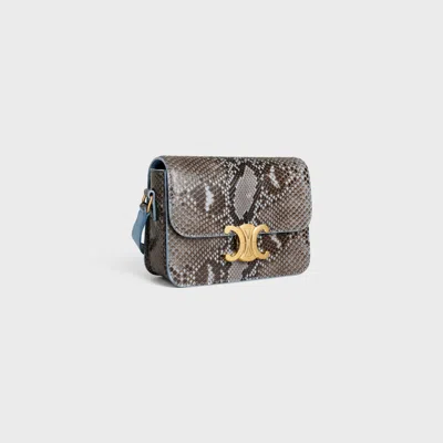 Celine Teen Triomphe Bag In Python Patchwork In Gray